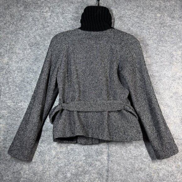 Mango Turtle High Neck Y2K Aesthetic Zip Up Gray Wool Belted Jacket Size 6 - Picture 15 of 16